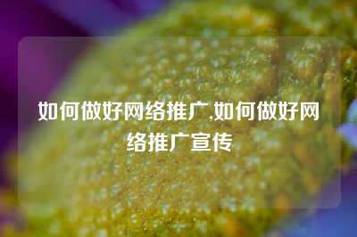 如何做好网络推广,如何做好网络推广宣传