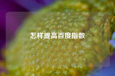 怎样提高百度指数