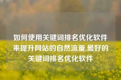 如何使用关键词排名优化软件来提升网站的自然流量,最好的关键词排名优化软件