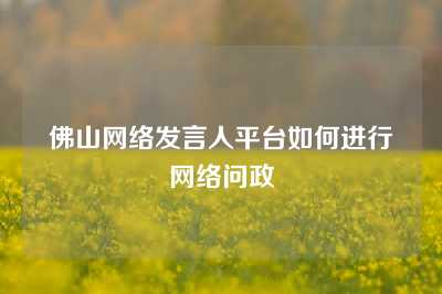 佛山网络发言人平台如何进行网络问政